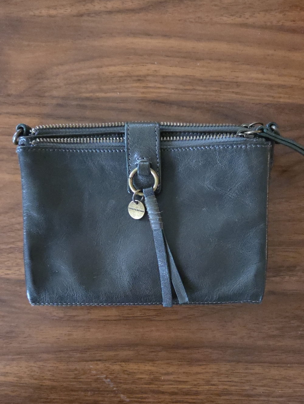 Dark Green Leather Clutch/Folded Wallet Bag - Lucky Brand - MISSING CROSSBODY